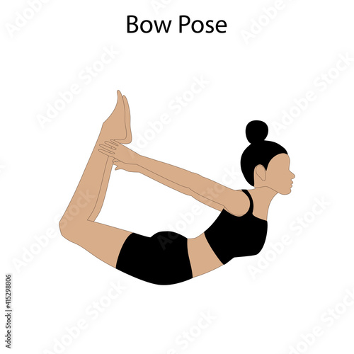Bow pose yoga workout. Healthy lifestyle vector illustration