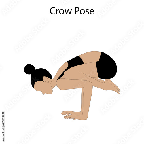 Crow pose yoga workout. Healthy lifestyle vector illustration