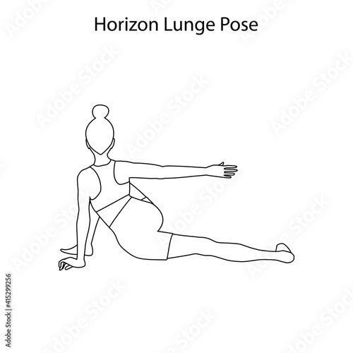 Horizon lunge pose yoga workout outline. Healthy lifestyle vector illustration