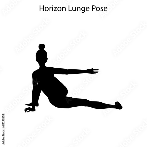 Horizon lunge pose yoga workout silhouette. Healthy lifestyle vector illustration