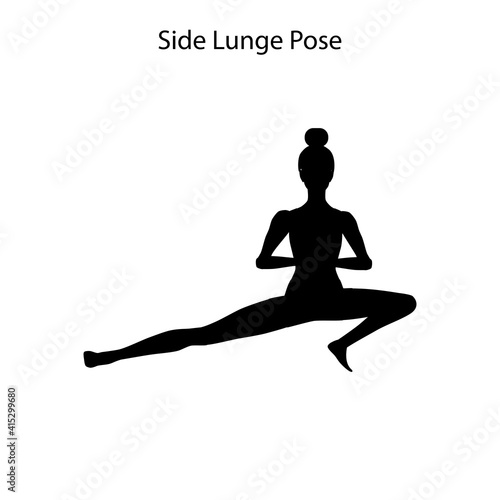 Side lunge pose yoga workout silhouette. Healthy lifestyle vector illustration
