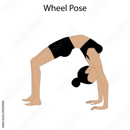 Wheel pose yoga workout. Healthy lifestyle vector illustration