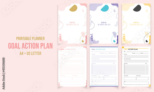 Minimalist goal action planner pages design collection vector template 