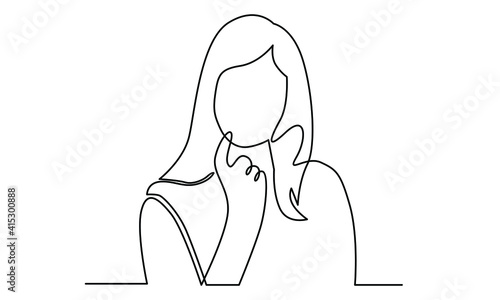 Continue line of thinking woman looking away isolated on white background