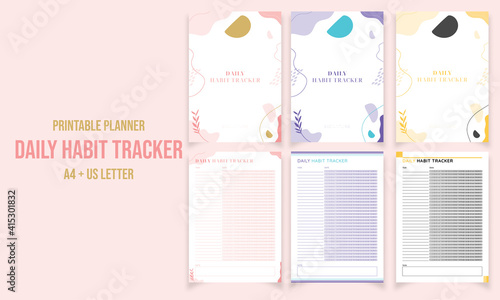 Minimalist daily habit tracker planner pages design collection vector template