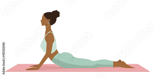 woman doing yoga pose cobra vector illustration.