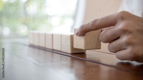 Wooden block with copy spase or Fill in the blank, Wooden toys, An empty space to fill up seven characters, Arrange the dice horizontally.