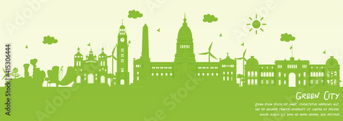 Green city of Bueno Aires, Argentina. Environment and ecology concept. Vector illustration.