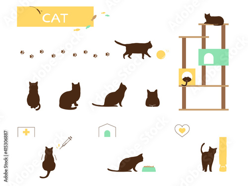 ねこのシルエット（線なし）