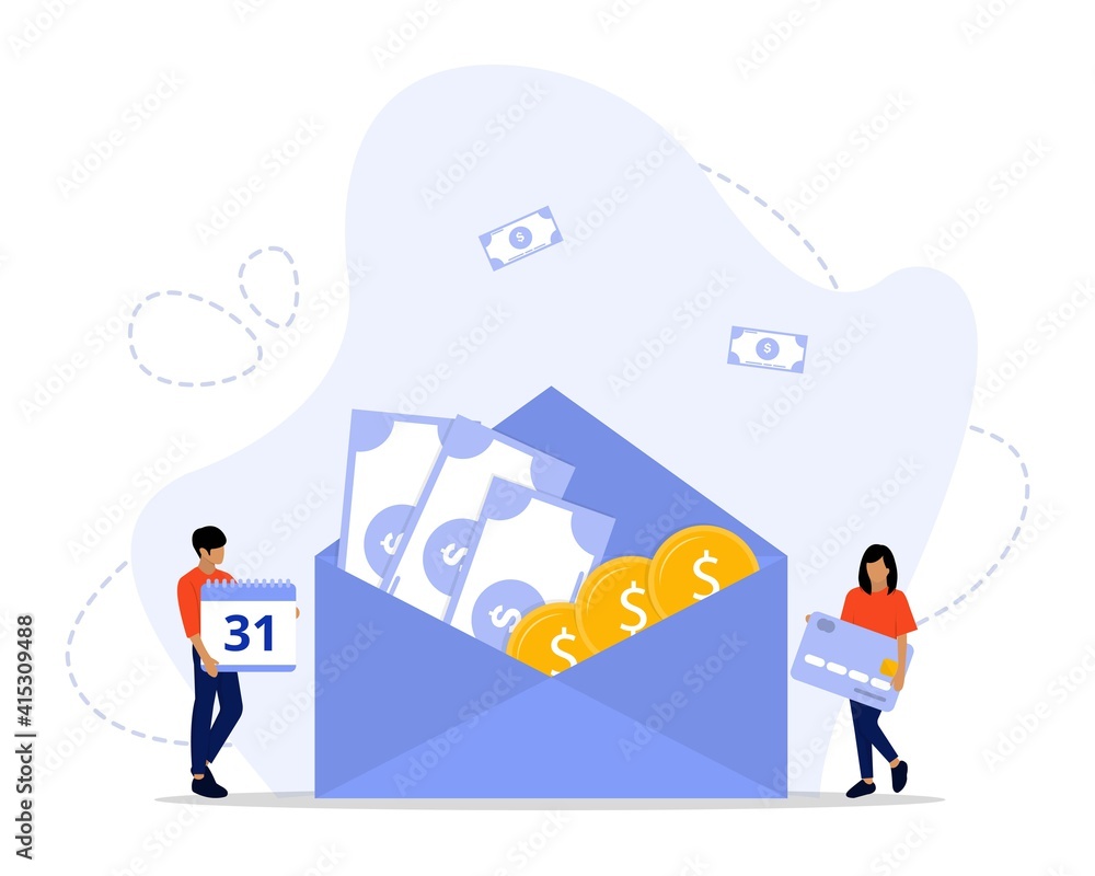 Vector Illustration, Salary Payment Concept, Showing a group of people