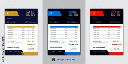 Business Invoice design template. Invoice document page isolated vector set.