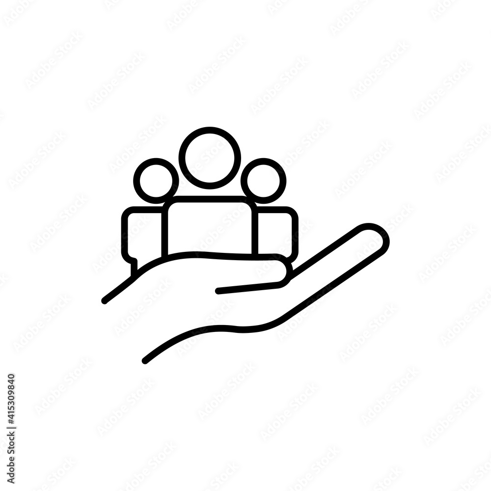 Hand line icon with people. Business symbol, teamwork. simple illustration mobile concept app line icon and web design. Editable stroke. Design template vector Hand line icon with people. Business symbol, teamwork. simple illustration mobile concept app line icon and web design. Editable stroke. Design template vector