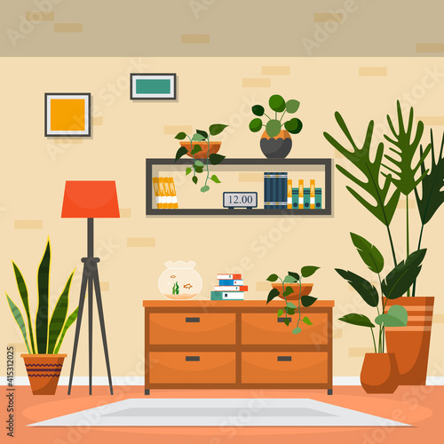 Tropical Houseplant Green Decorative Plant Interior House Illustration