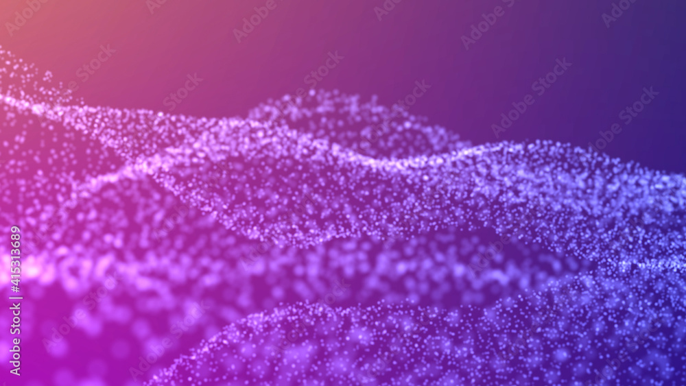 Obraz premium blurred bokeh waves particles. violet-blue gradient on a dark background. beautiful abstract background. universe of technology particle field abstract digital wave.