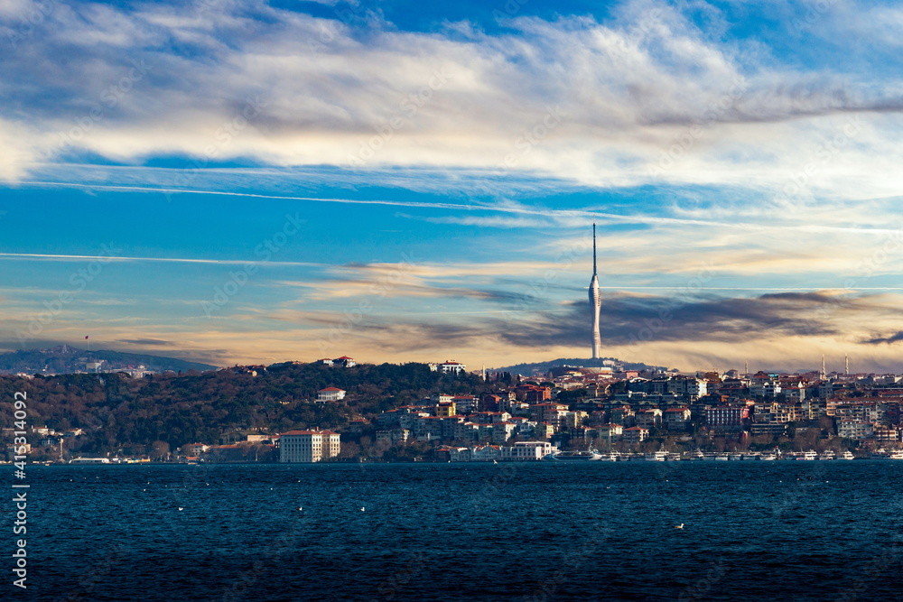 Asian coast of Istanbul with high TV tower. Turkey.