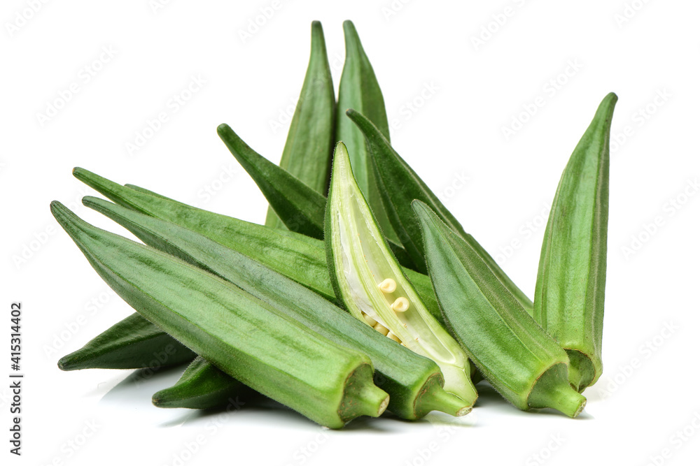Fresh young okra isolated on white background Fresh young okra isolated on white background