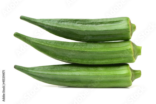 Fresh young okra isolated on white background photo