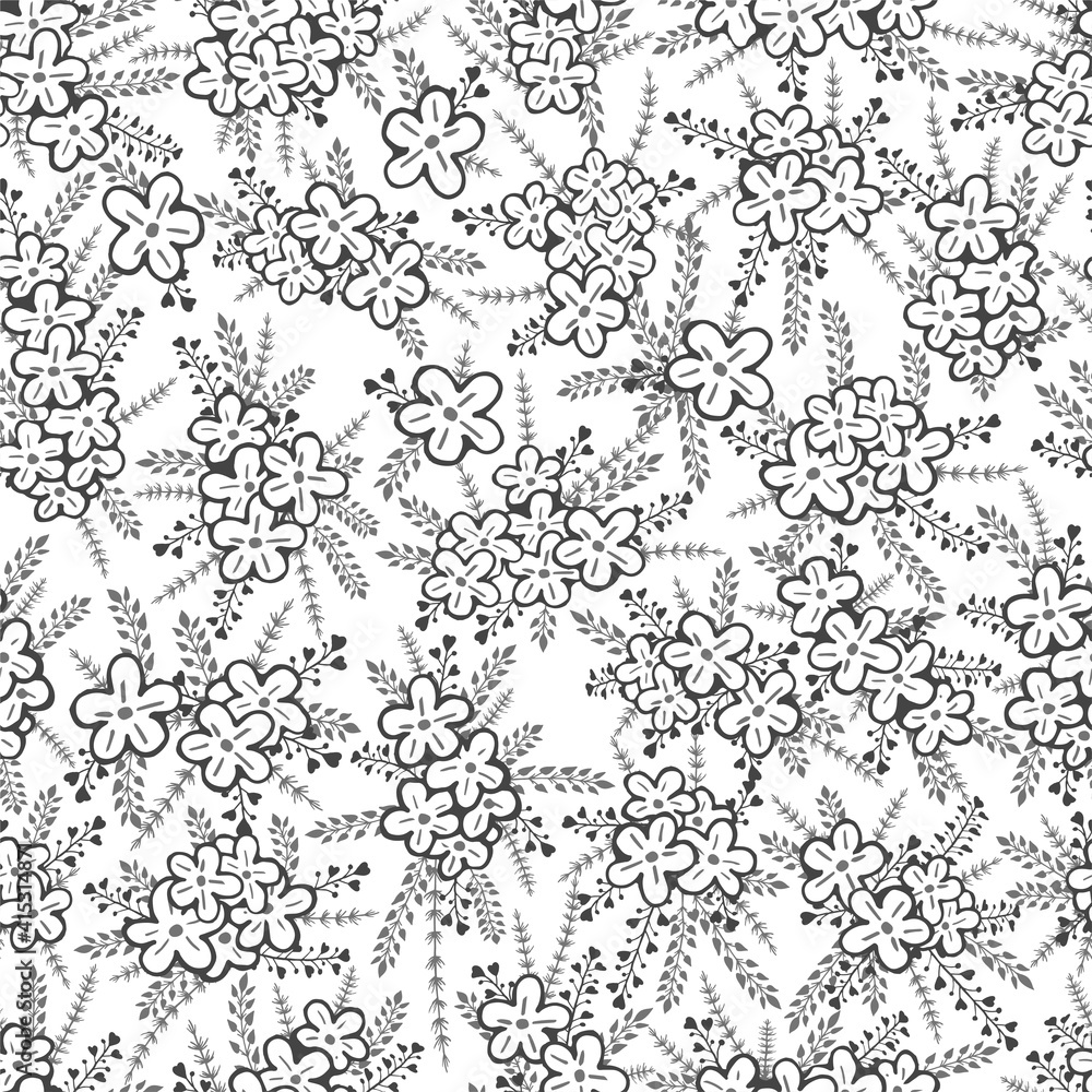 Vector seamless pattern with hand drawn flowers. Floral monochrome backgrounds. Vector seamless pattern with hand drawn flowers. Floral monochrome backgrounds.