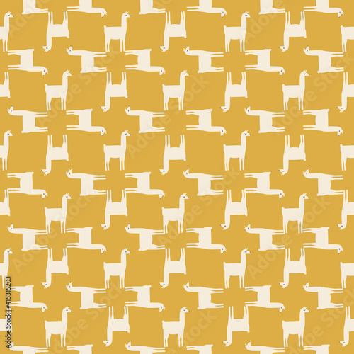 Lama seamless pattern isolated, sombrero, guitar, flat vector stock illustration or llama repeat texture for print