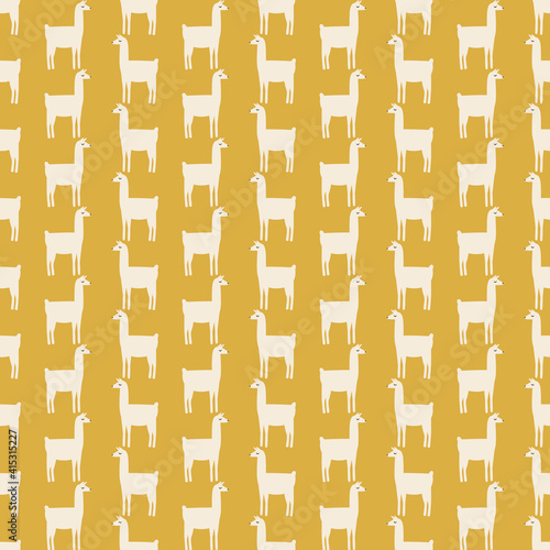 Llama seamless pattern isolated, flat vector stock illustration or texture repeat wild animal for printing on fabric, textile