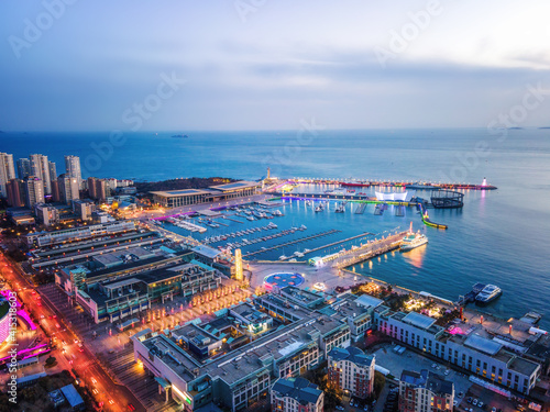 Aerial photography of Qingdao urban landscape at night