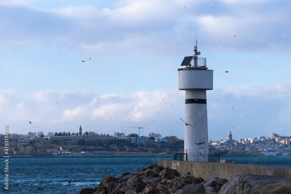 lighthouse on the breakwater, kadikoy, istanbul,