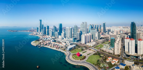 Shandong Qingdao city coastline aerial photography