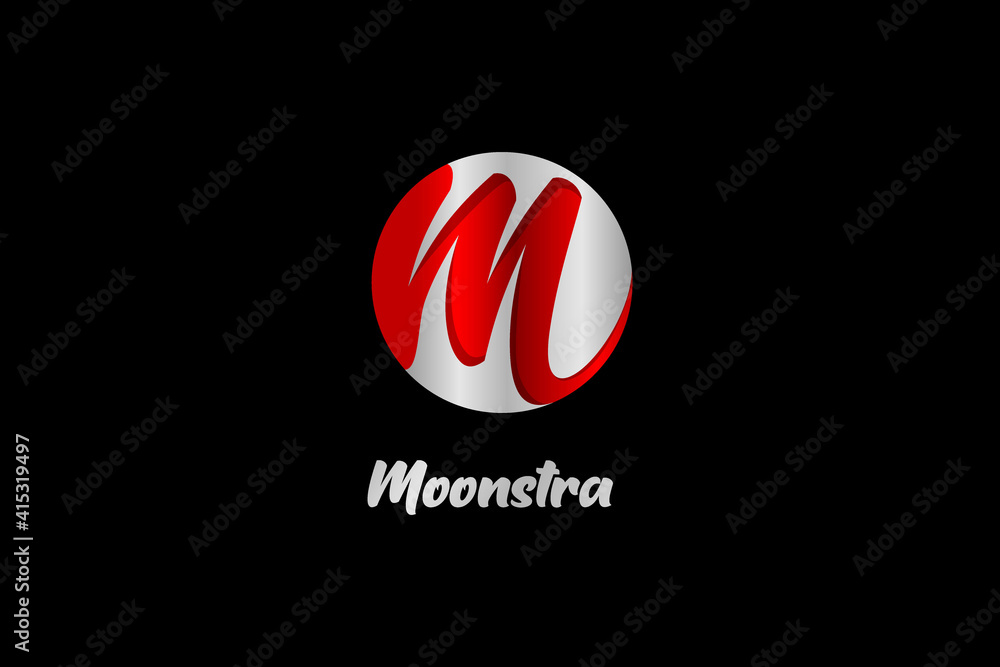Initial letter M logo design template element colored silver red 3 dimensional circle sphere for business and company identity
