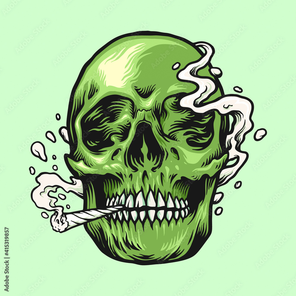 Smoking weed Green Skull Hand Drawn illustrations for your work Logo,  mascot merchandise t-shirt, stickers and Label designs, poster, greeting  cards advertising business company or brands. Stock Vector | Adobe Stock