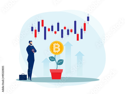 Business Strategy Analysis stock market with Bitcoin upward growth vector illustrator.