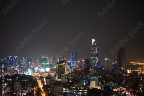 Aerial view of Skyscraper and city view of Ho Chi Minh in Vietnam - ベトナム ホーチミン 夜景