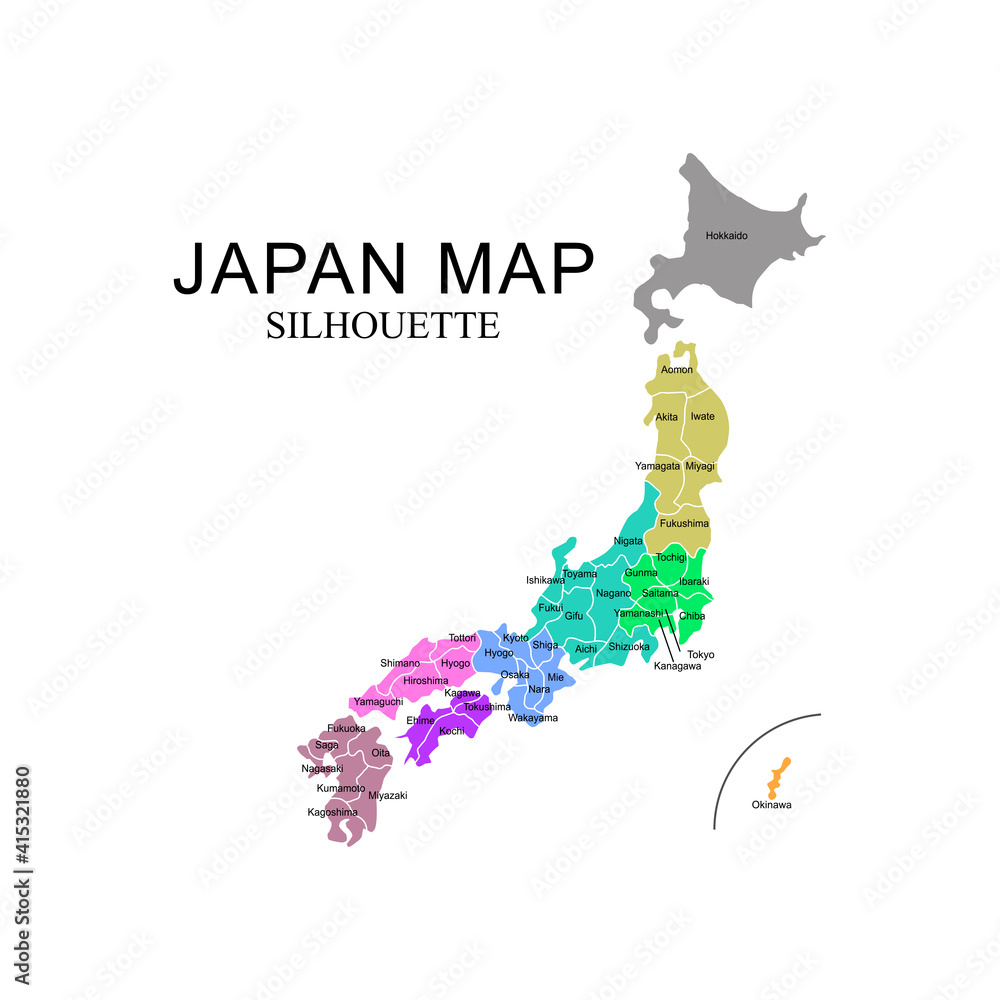 Japan country map. High detailed vector map with pastel colors, cities and geographical borders
