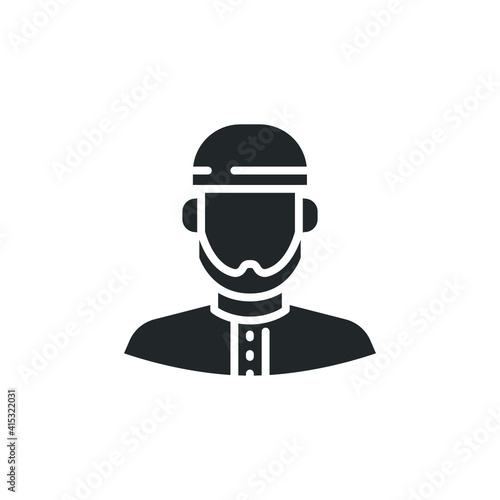 Male muslim avatar icon. Islam arabic man in traditional muslim hat. Middle Eastern human profile.  Glyph style pictogram for ramadan eid logo. Vector illustration design on white background. EPS 10