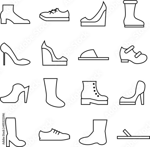 shoes icon set black line