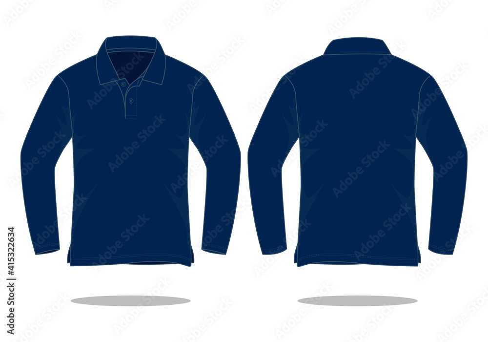 Blank Navy Blue Long Sleeve Polo Shirt Vector For Template.Front And ...