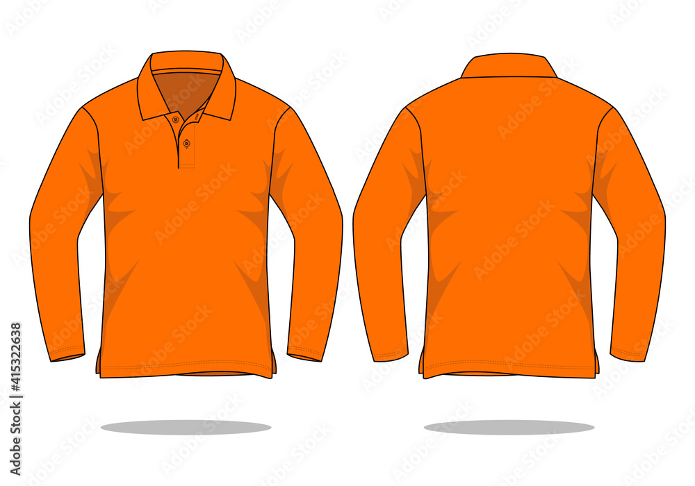 Blank Orange Long Sleeve Polo Shirt Vector For Template.Front And Back ...