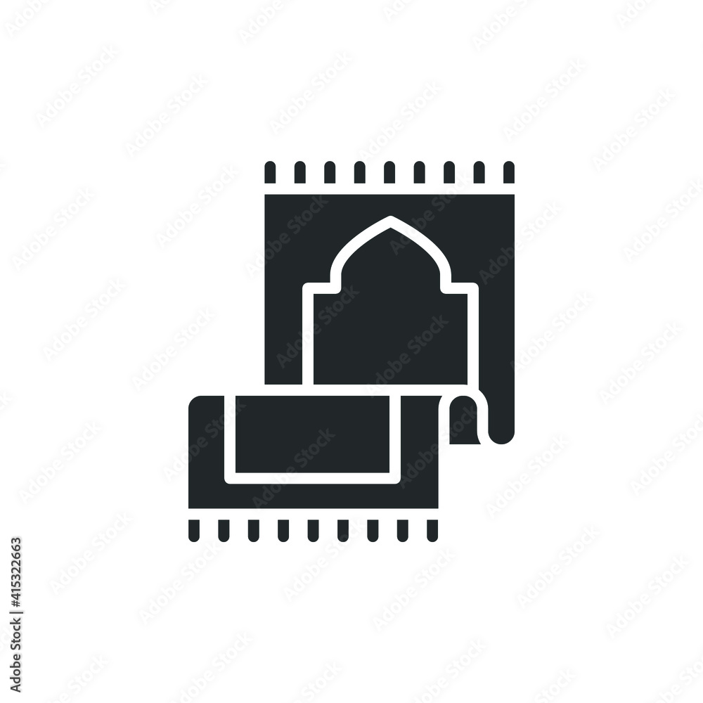 Mosque mat muslim prayer rug icon. Traditional Islamic, Arabic carpet for namaz praying.  Ramadan or Eid mubarak in glyph style. Vector illustration. design on white background. EPS 10