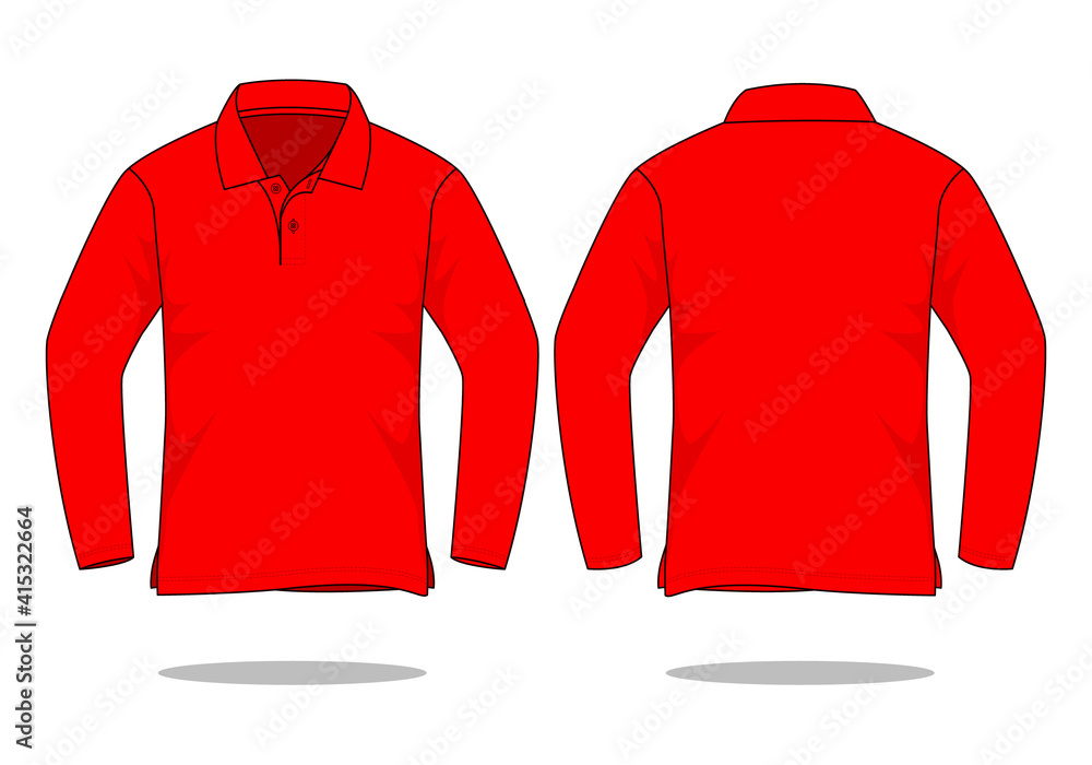 Blank Red Long Sleeve Polo Shirt Vector For Template.Front And Back ...