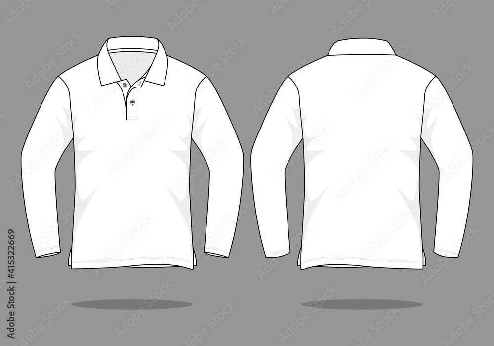 Blank White Long Sleeve Polo Shirt Vector For Template.Front And Back ...