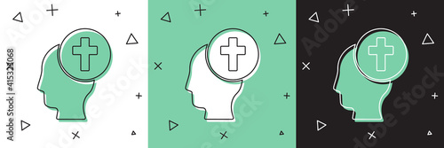 Set Man graves funeral sorrow icon isolated on white and green, black background. The emotion of grief, sadness, sorrow, death. Vector.