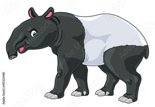 Tapir cartoon illustration with black & white color