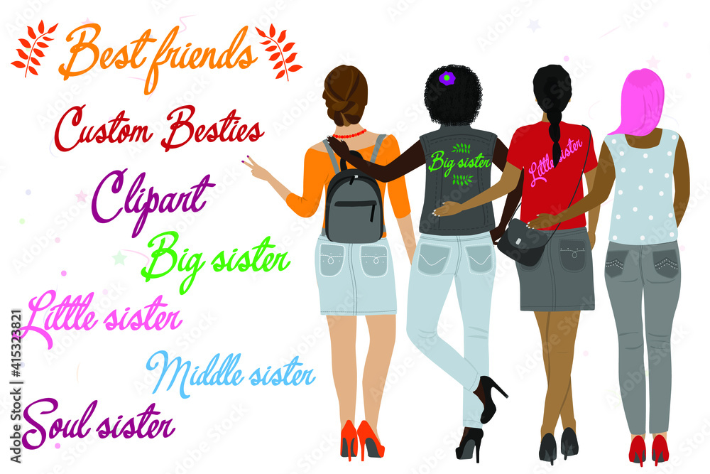 Best friends clipart Girls back view Custom girls Best friends clipart Girls back view Custom girls