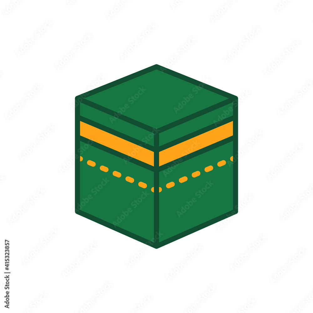 Obraz premium Ramadan icon filled outline Eid, fasting, islam, kaaba, muslim, qibla icon. Kaabah mecca, makkah. Eid Al-fitr mubarak, hajj, Muslim the holy place Vector illustration design on white background EPS 10