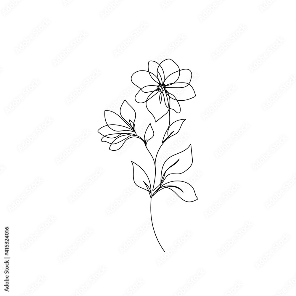 Flower One Line Drawing Continuous