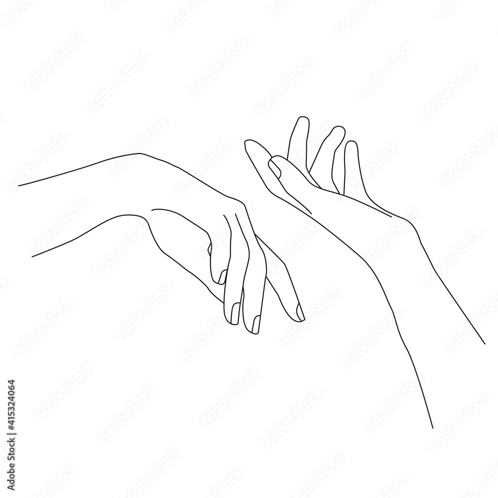 Fototapeta Continuous Line Drawing of Hands Couple Trendy Minimalist Drawing. One Line Abstract Concept. Minimalist Contour Hands Banner. Vector EPS 10.