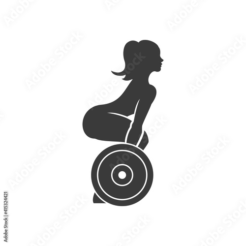 Slender woman lifts barbell vector logo silhouette.