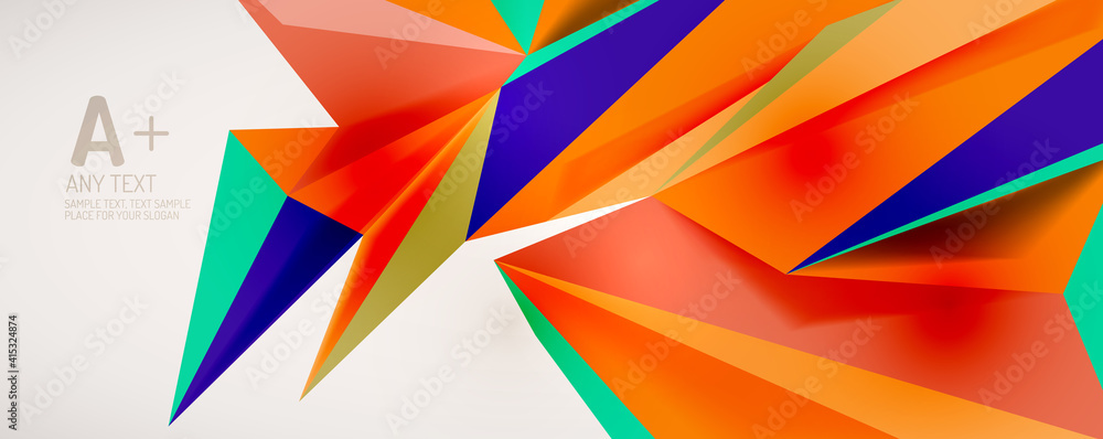 Vector triangle geometric backgrounds. Low poly 3d shape on light backdrop. Vector illustration for covers, banners, flyers and posters and other designs Vector triangle geometric backgrounds. Low poly 3d shape on light backdrop. Vector illustration for covers, banners, flyers and posters and other designs