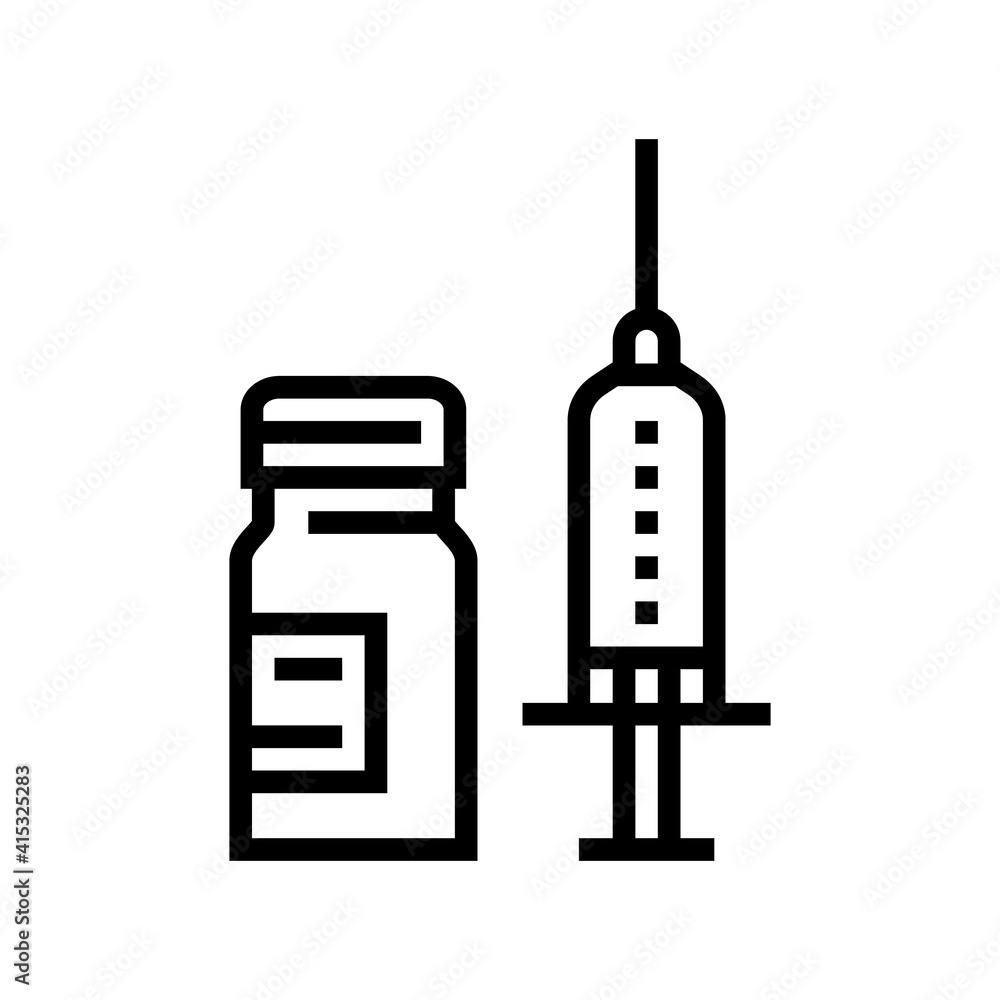 syringe anesthesia and ampoule line icon vector. syringe anesthesia and ampoule sign. isolated contour symbol black illustration