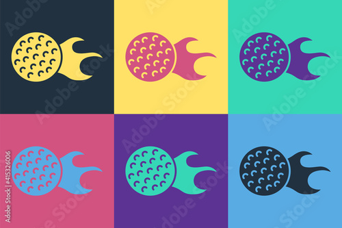 Pop art Golf ball icon isolated on color background. Vector.
