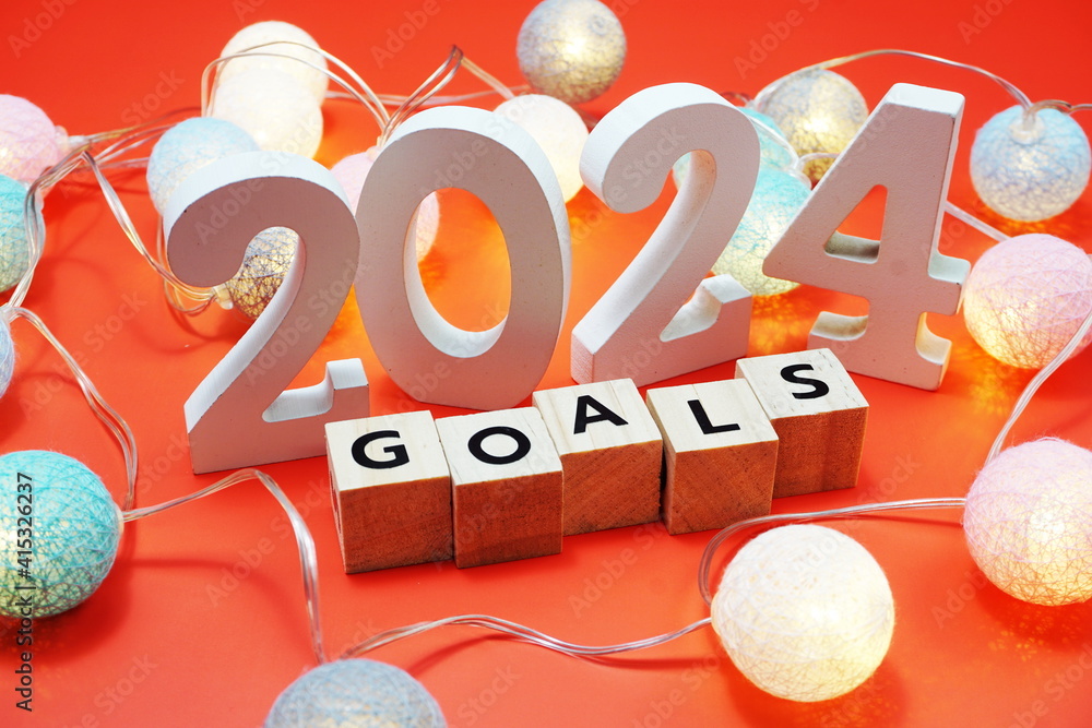 2024 Goals alphabet letters with space copy on red background Stock